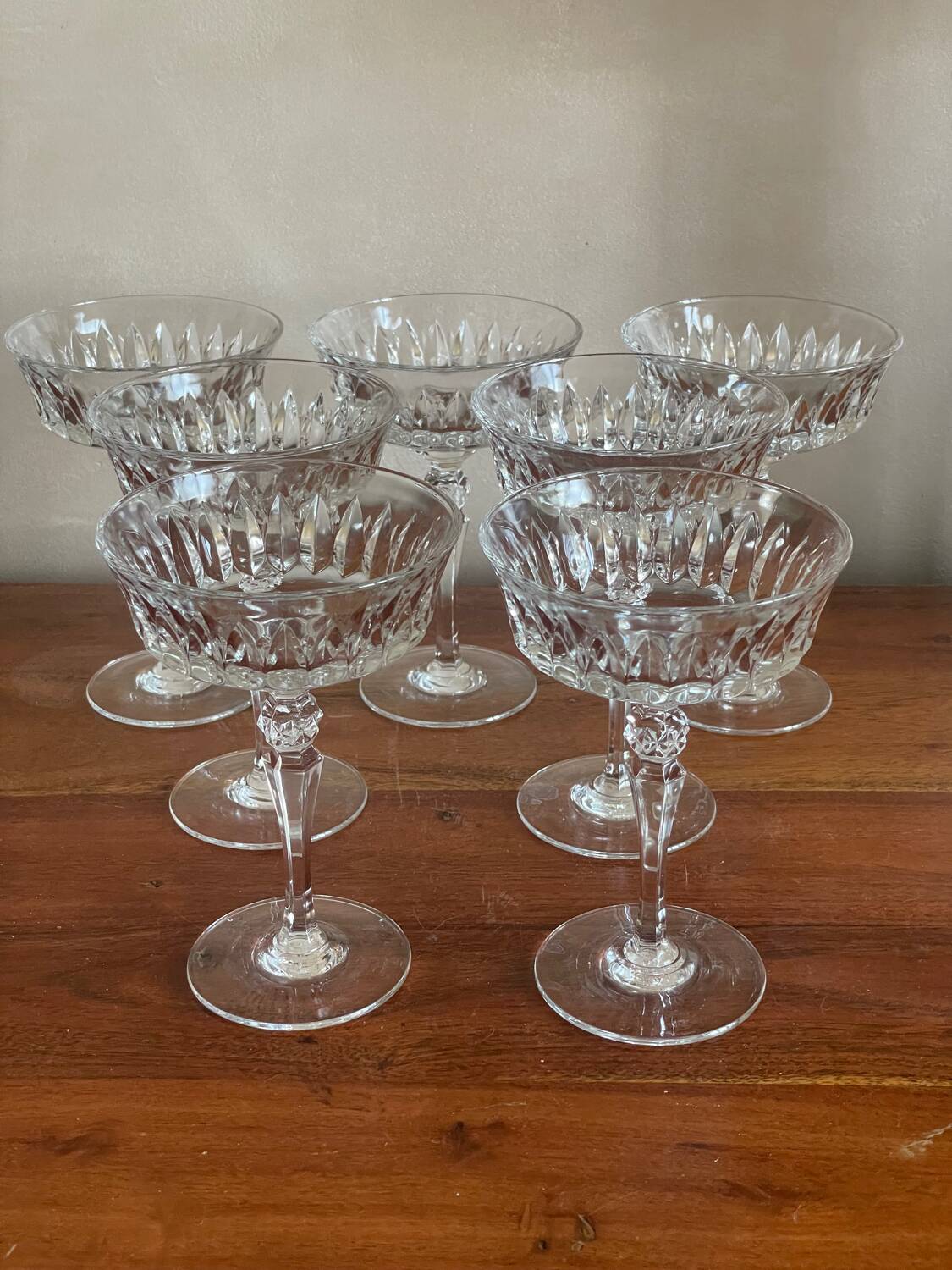 7 crystal champagne coupes from Arques