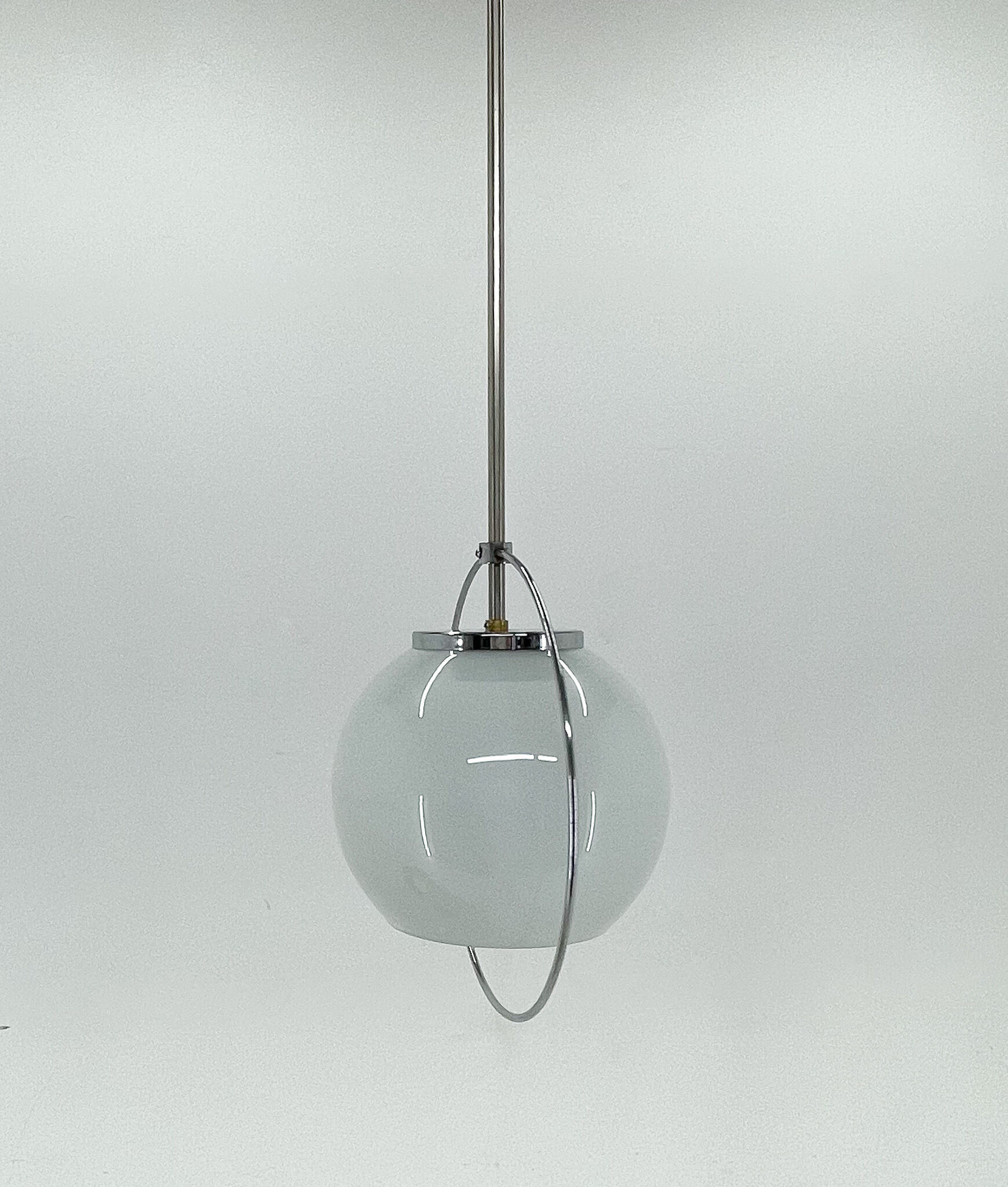 Mid-century milk glass & chrome pendant light
