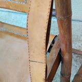 Vintage leather and wood folding chair SAFARI pair