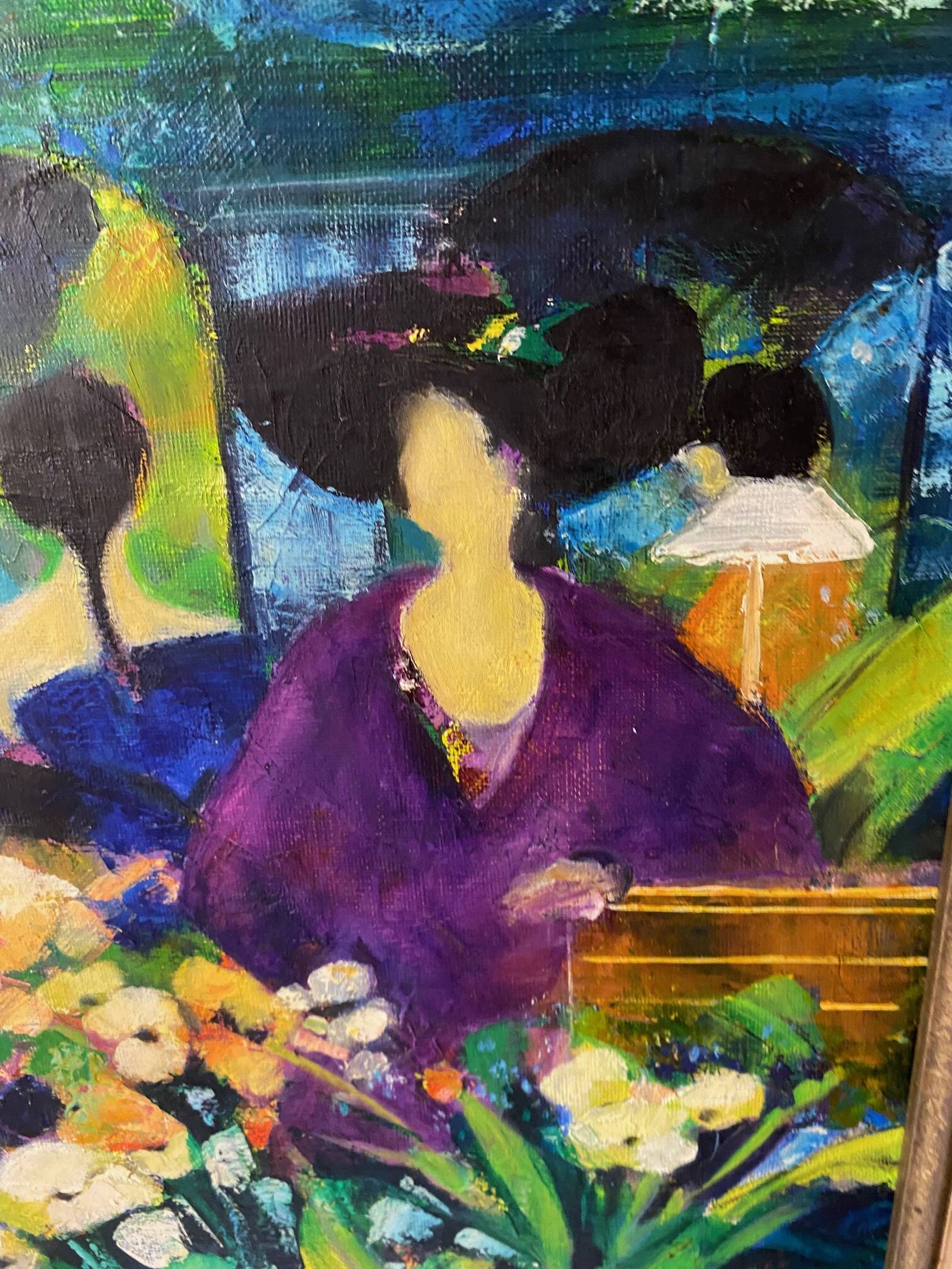 Peinture huile sur toile "Femme au chapeau" signée Le Boulzec