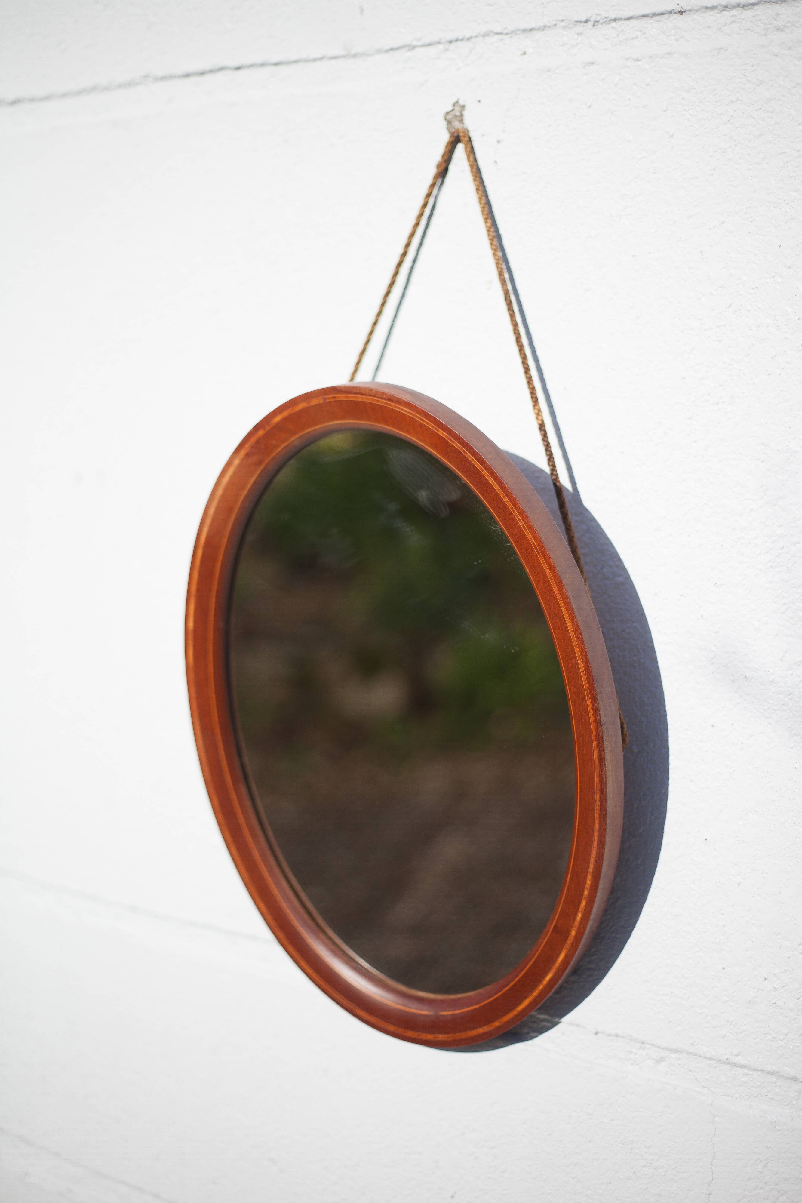 Miroir oval vintage, miroir à suspendre, miroir bois marqueté , miroir mural, décoration murale