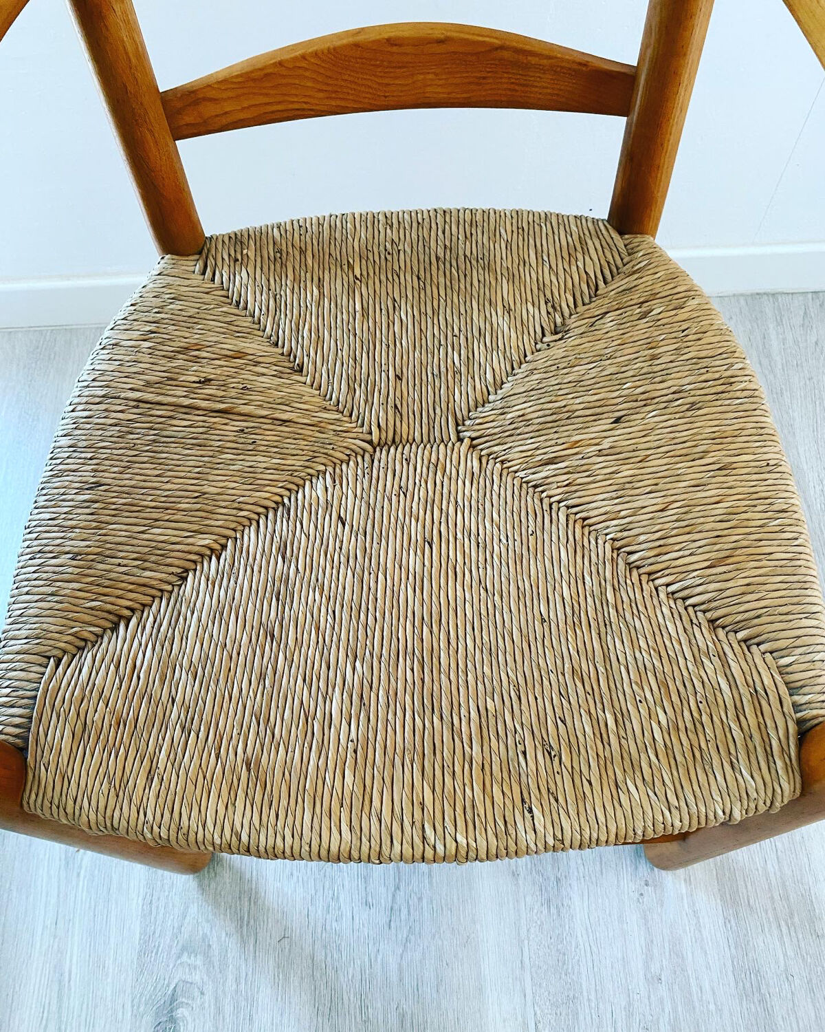 Wooden and straw armchair