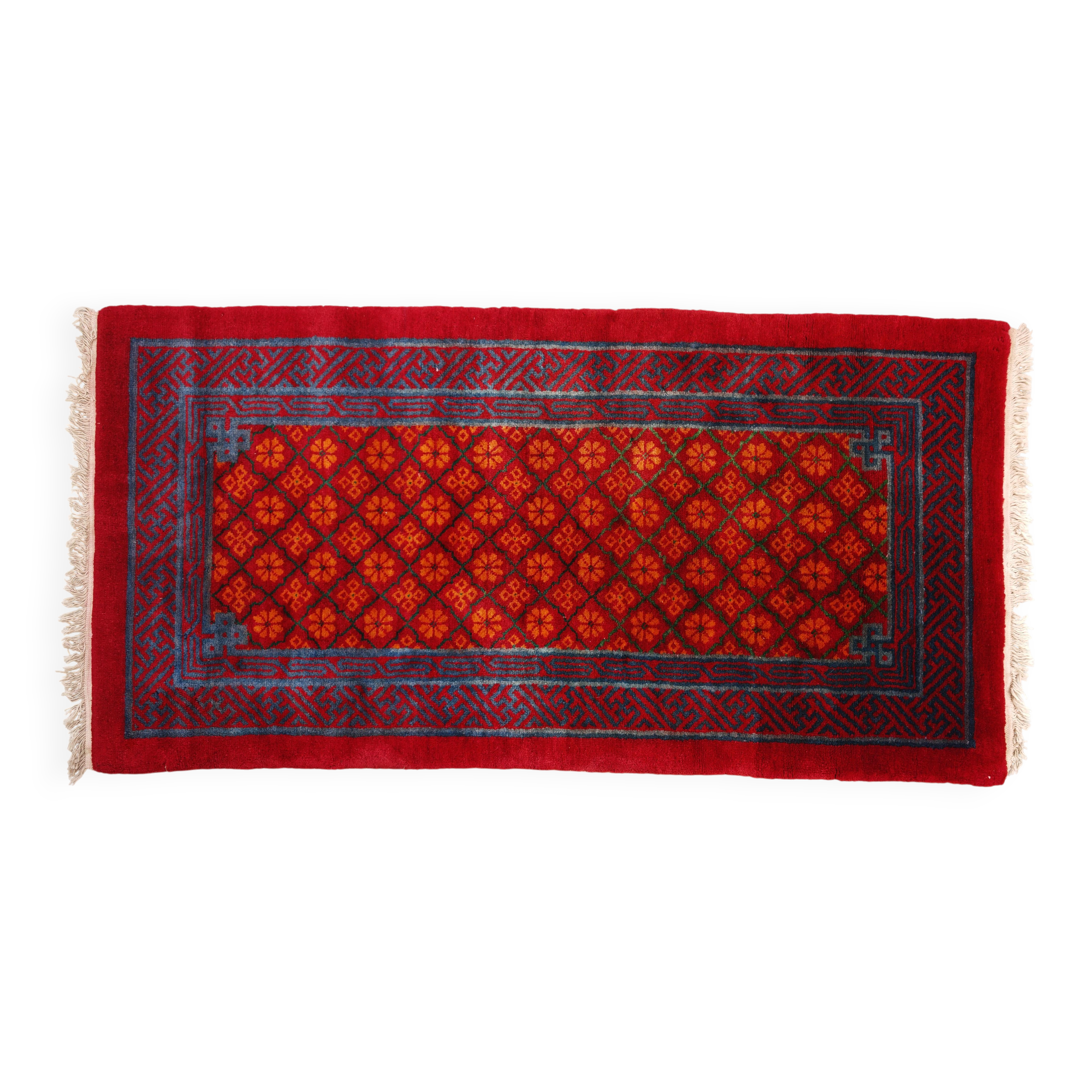 Ancient Khotan carpet, hand-knotted, floral pattern, Turkestan, 1960s.