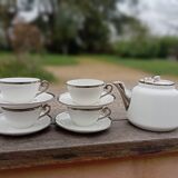 Teapot and its 4 porcelain cups Aluminite R.Frugier