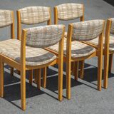 Dining room chairs X 6, vintage chair, vintage wood and fabric chair, series of chairs, decoration