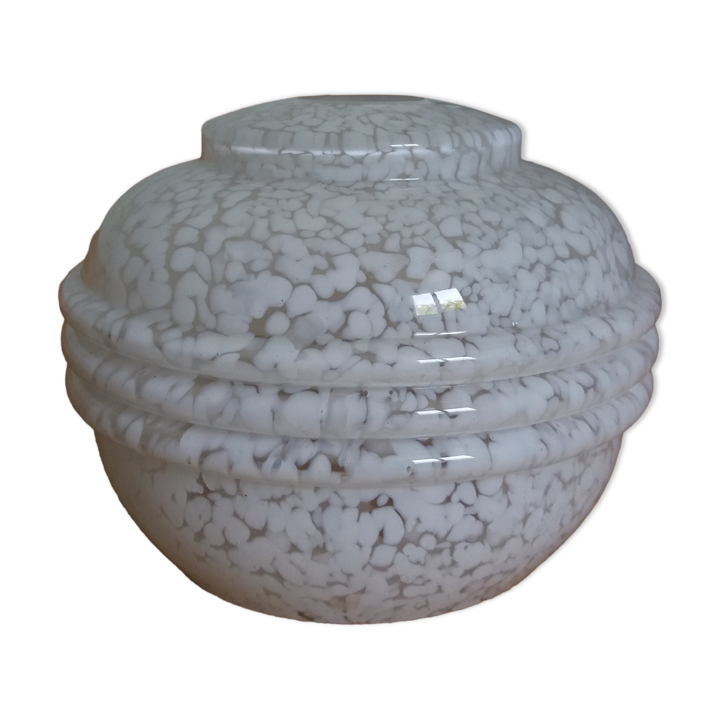 Globe lampshade in white speckled blown glass from Clichy