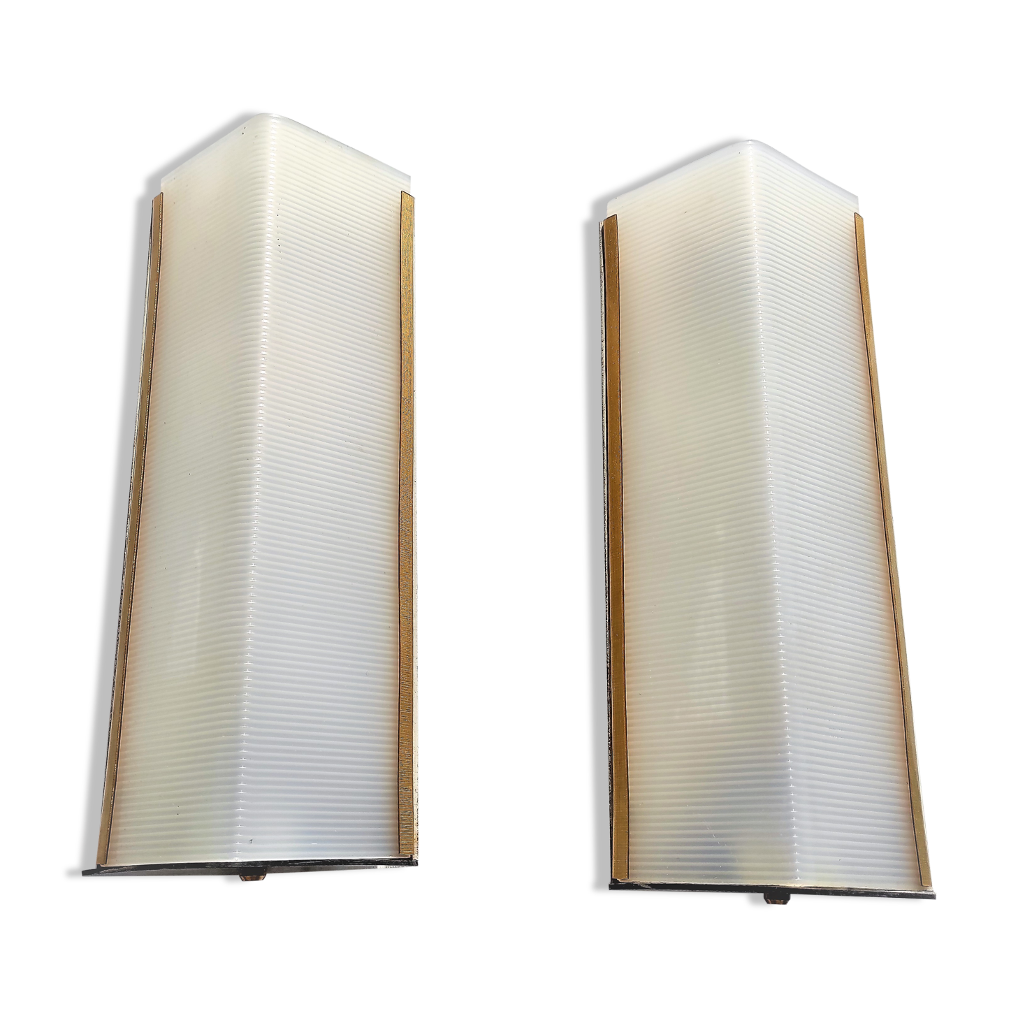 Perspex angle sconces and white lacquered metal with double lamp 1 pair