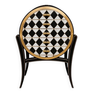 Une commode Art Déco en bois de hêtre – Marqueterie 6 tiroirs, noir, blanc