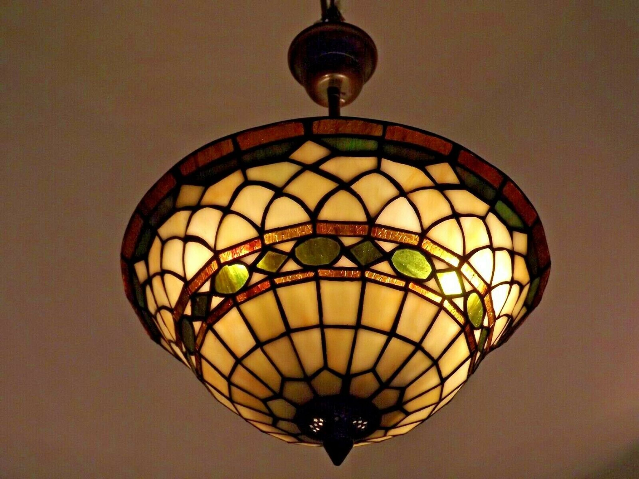 Vintage french 3 light leaded glass tiffany up light with adjustable height 3273