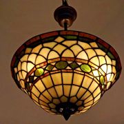 Vintage french 3 light leaded glass tiffany up light with adjustable height 3273