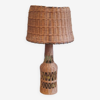 Glass and rattan lamp 60's