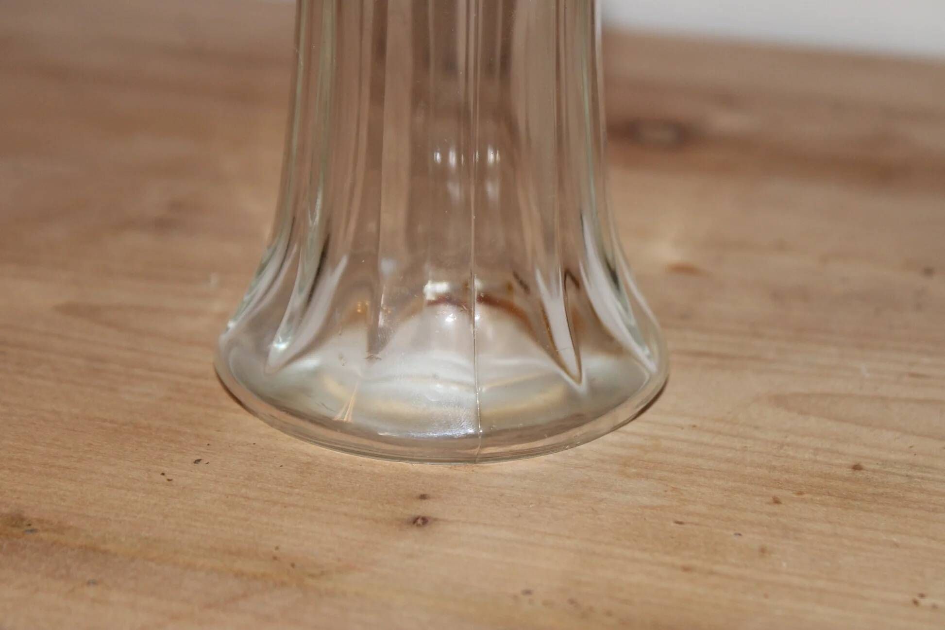 Vintage striped glass and patinated metal oil serving utensil.
