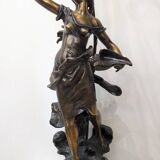 Bronze lamp signed Auguste Moreau – Woman with a shell