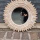 "Sun" mirror in carved wood and ceruse (70 cm)