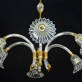 Amazing 6 light Art Deco Murano glass and brass chrome chandelier by Barovier