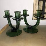 Pair of blown glass candlesticks