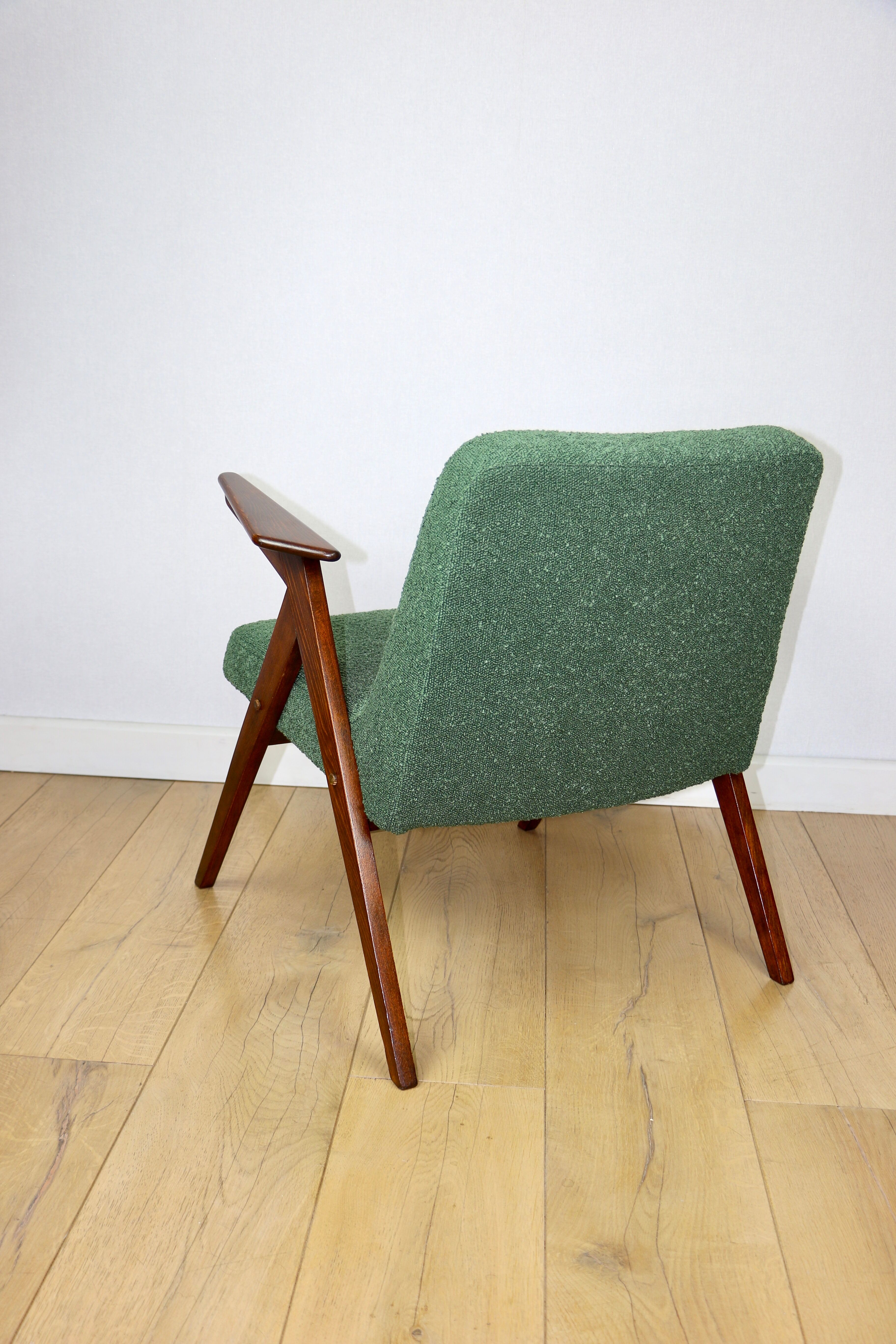 Bunny armchair, 1970s green boucle by J. Chierowski - 2 pieces available