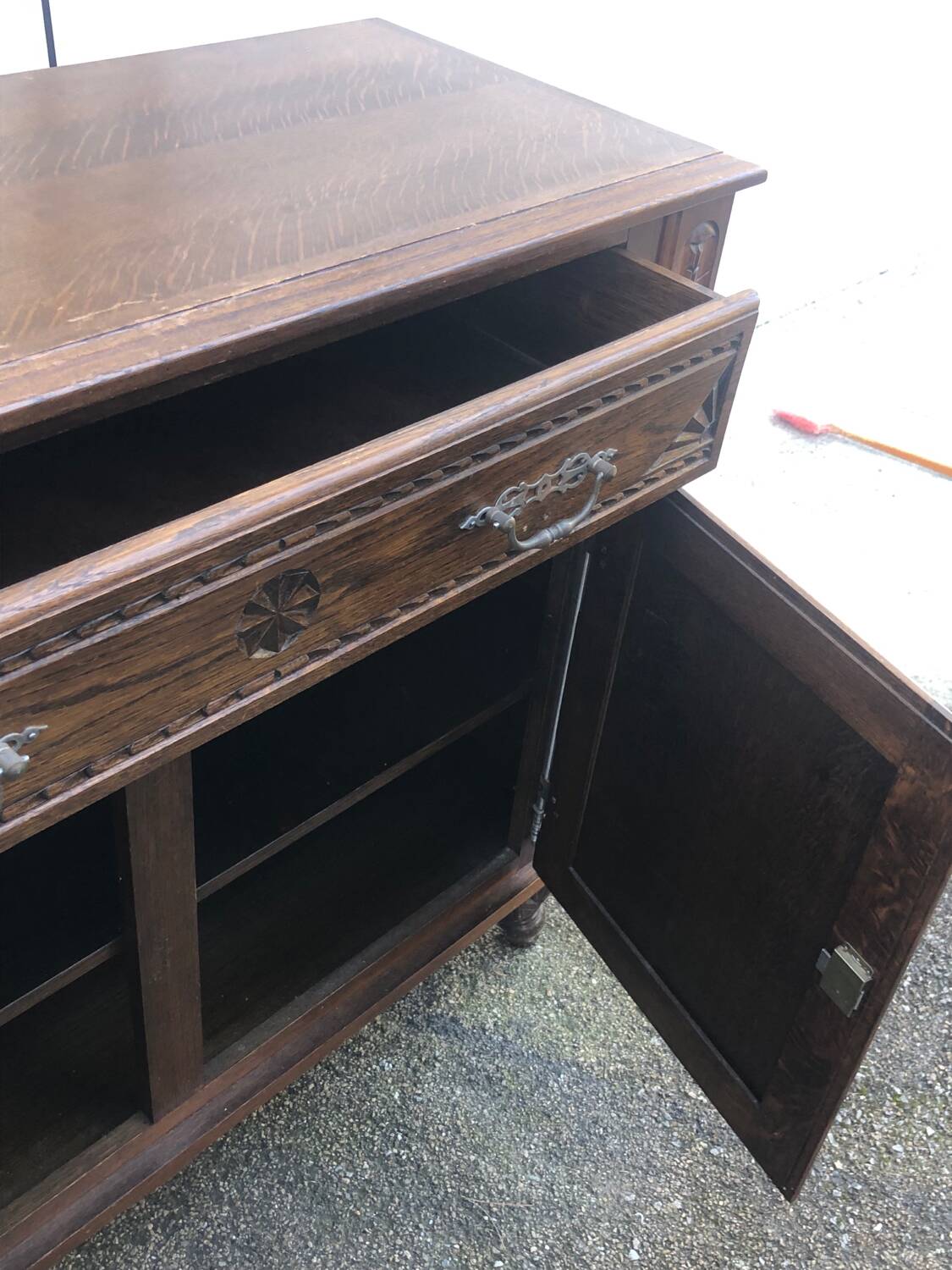 Antique solid wood sideboard with drawers and two doors