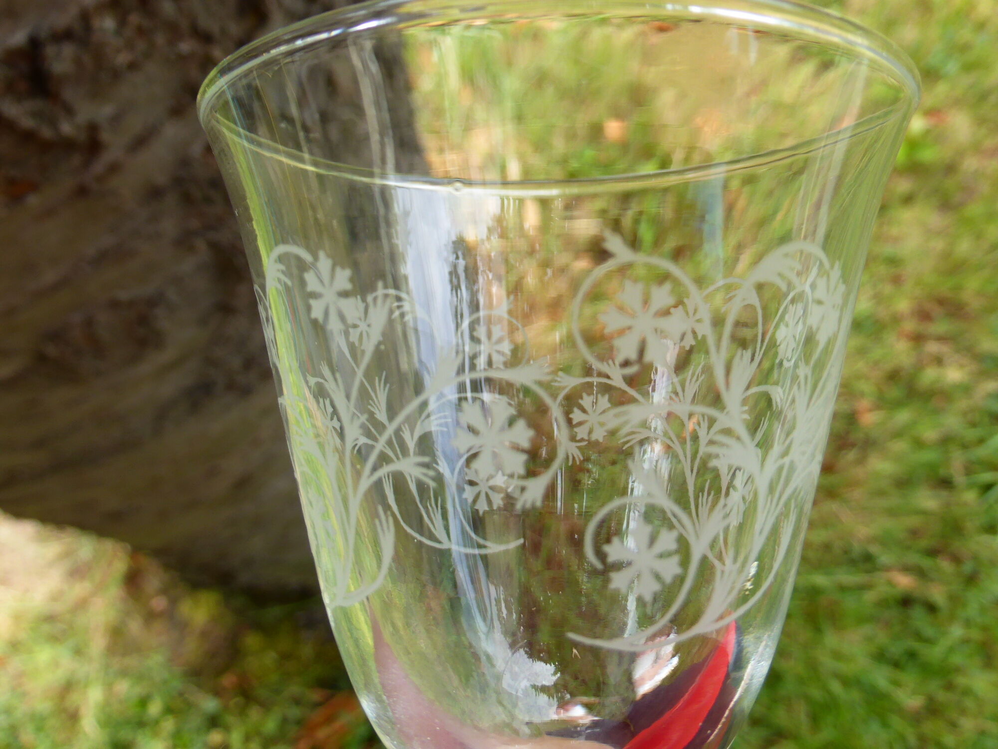 7 glasses the blueberries transparent glass and vintage white flowers 1960