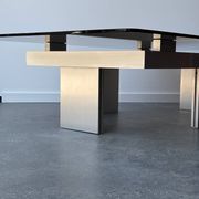 Large modernist coffee table in aluminium and smoked glass, 1970.