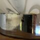 Pair of vintage 80s glass globe table lamps with wooden base