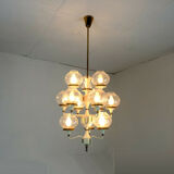 1960s mid century chandelier brass 12 crackle glass shades