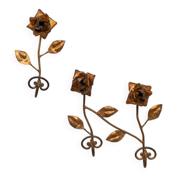 set Gilded Metal wall coat racks 1950s France