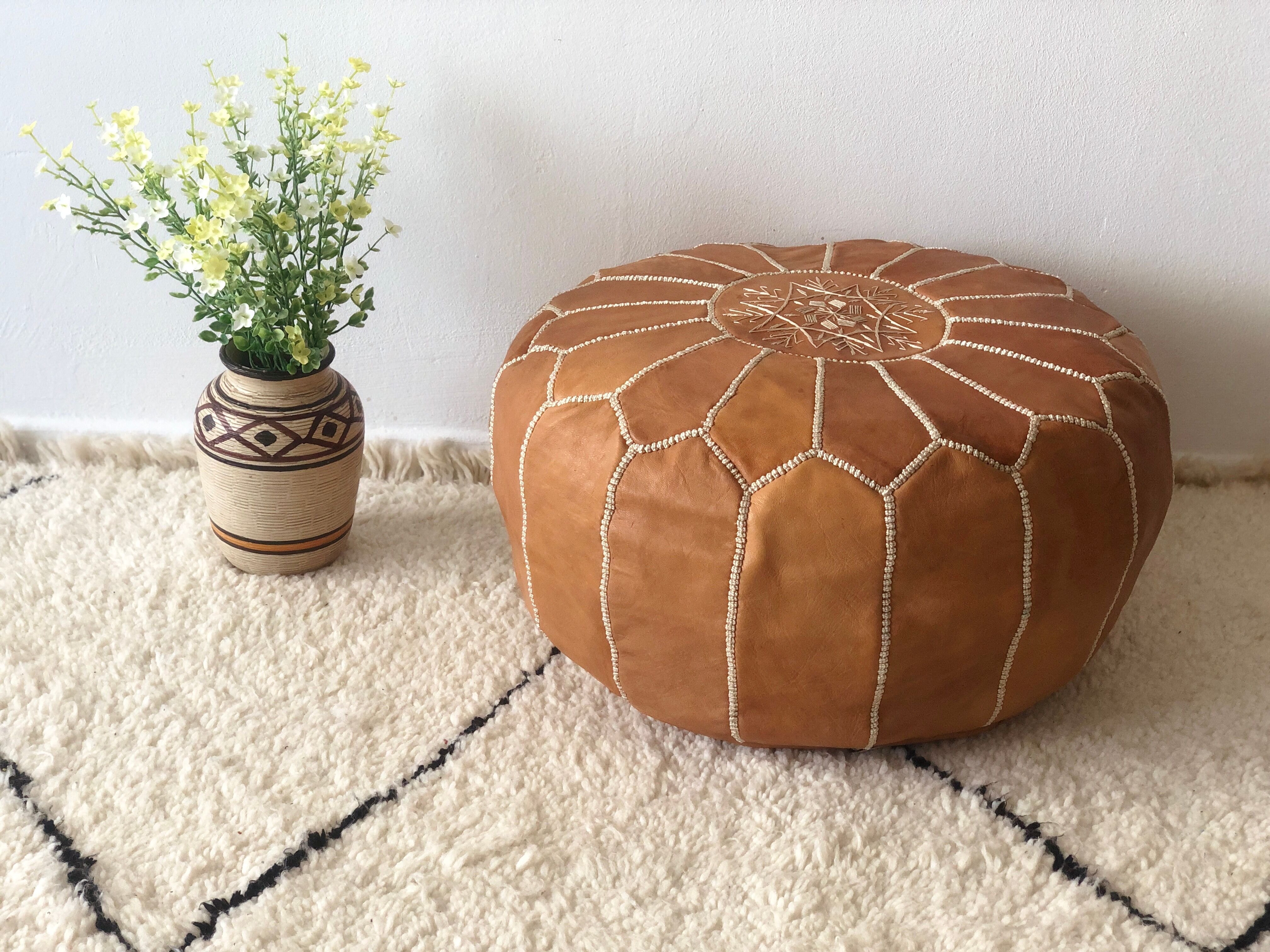 Natural leather pouf from The Ottoman style of Morocco