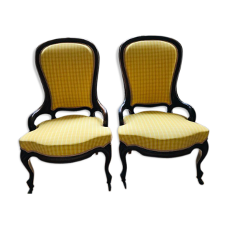 Paire de fauteuils Napoleon 3 restaurés, tissu Designer's Guild