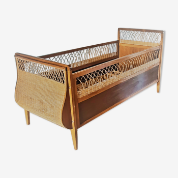 Vintage wooden and wicker children's bed