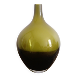 vase en verre  forme goutte  vert foncé