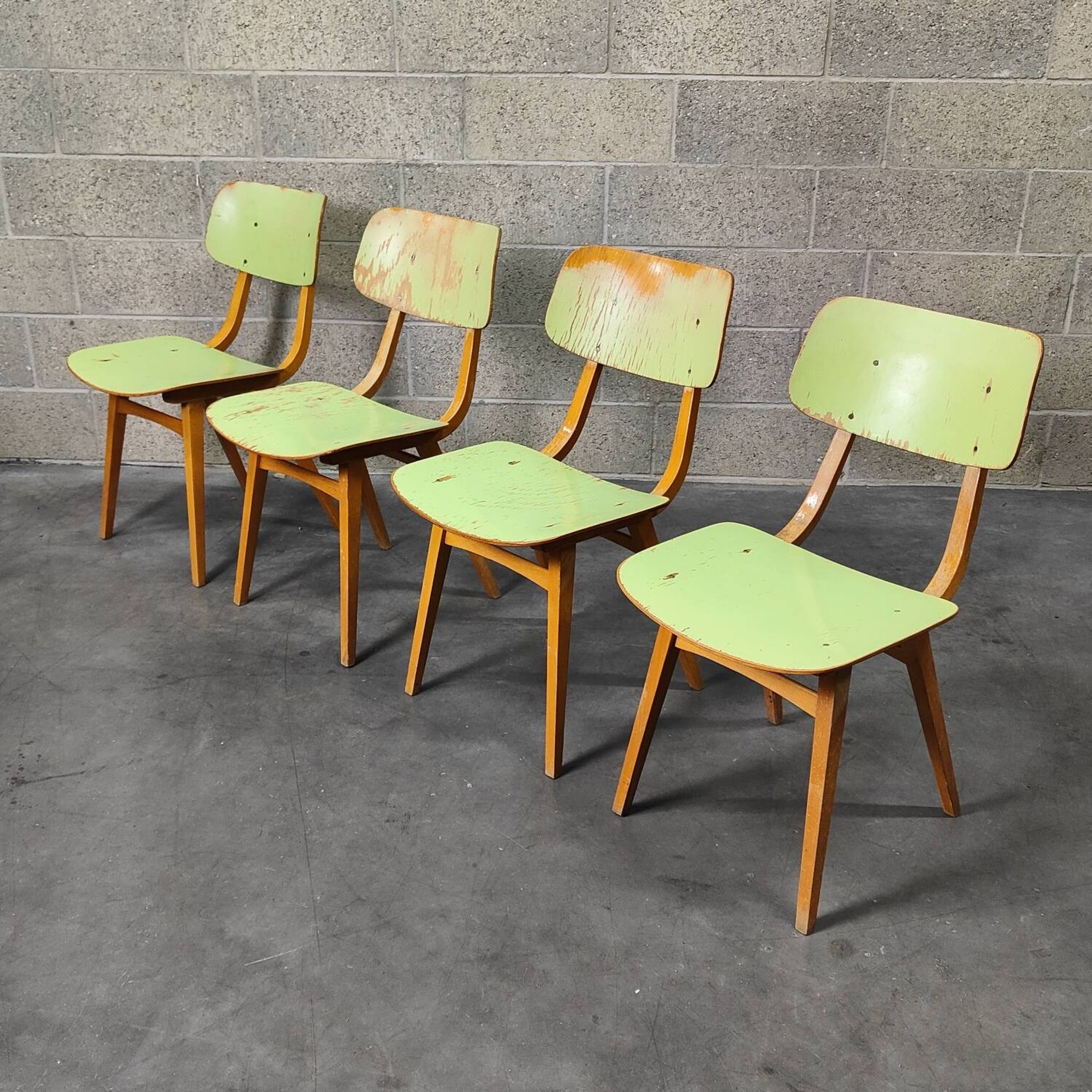 Set of 4 green wooden chairs Tatra Nabytok 1960