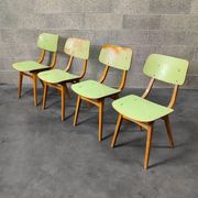 Set of 4 green wooden chairs Tatra Nabytok 1960
