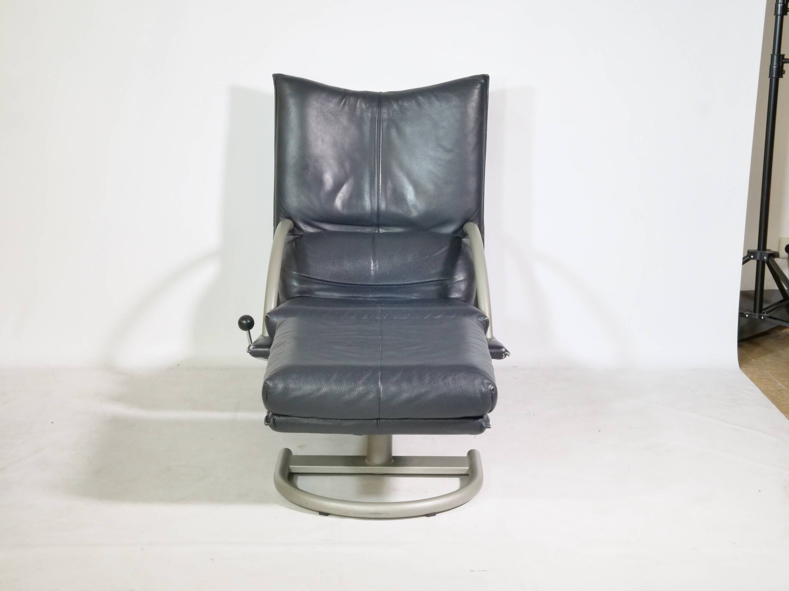 Vintage Design Leather Armchair Rolf Benz BMP 418 with Footstool, 1980s