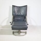 Vintage Design Leather Armchair Rolf Benz BMP 418 with Footstool, 1980s