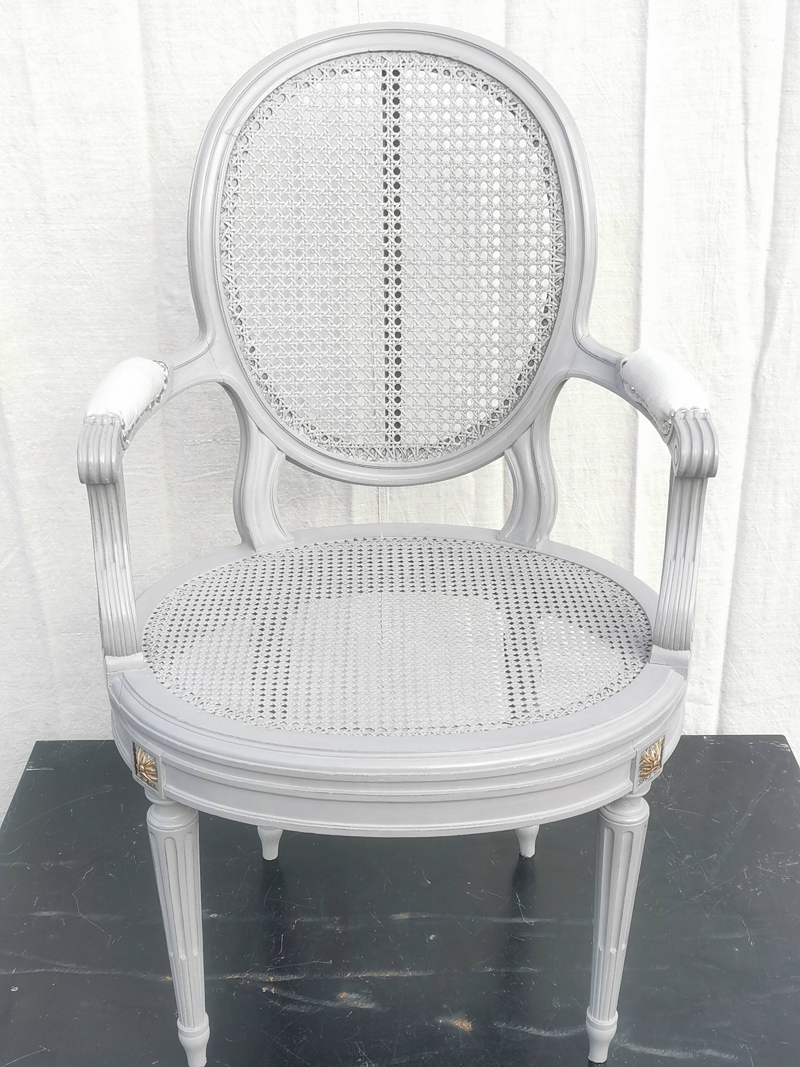 Louis xvi style “grey lacquered” armchair
