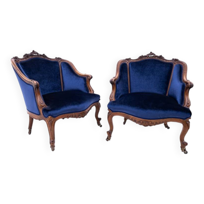 Paire de fauteuils anciens, France, seconde moitié du XIXe siècle. Après restauration.