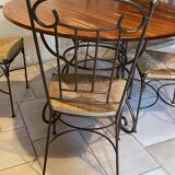 Table and four chairs wrought iron and wood