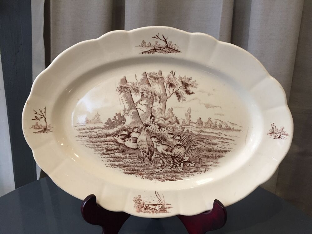 OVAL SERVING DISH IN TER DE FER MODEL BURGUNDY LONGCHAMP DECOR HUNTING