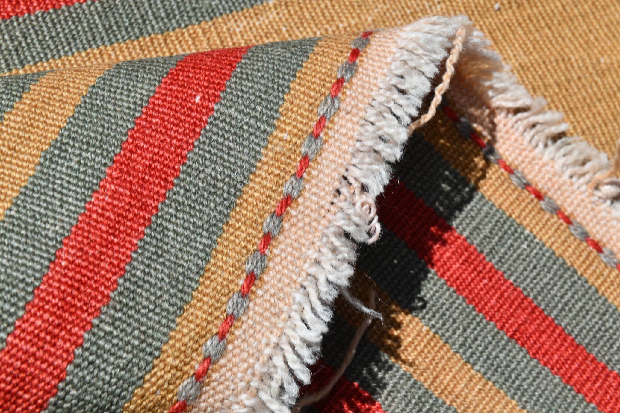 2x6 Kilim Salmon & Red Modern Decorative Wool Kilim Rug, 73x188 Cm