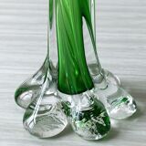 Translucent glass soliflora, long spiral twisted vase with flower-shaped foot