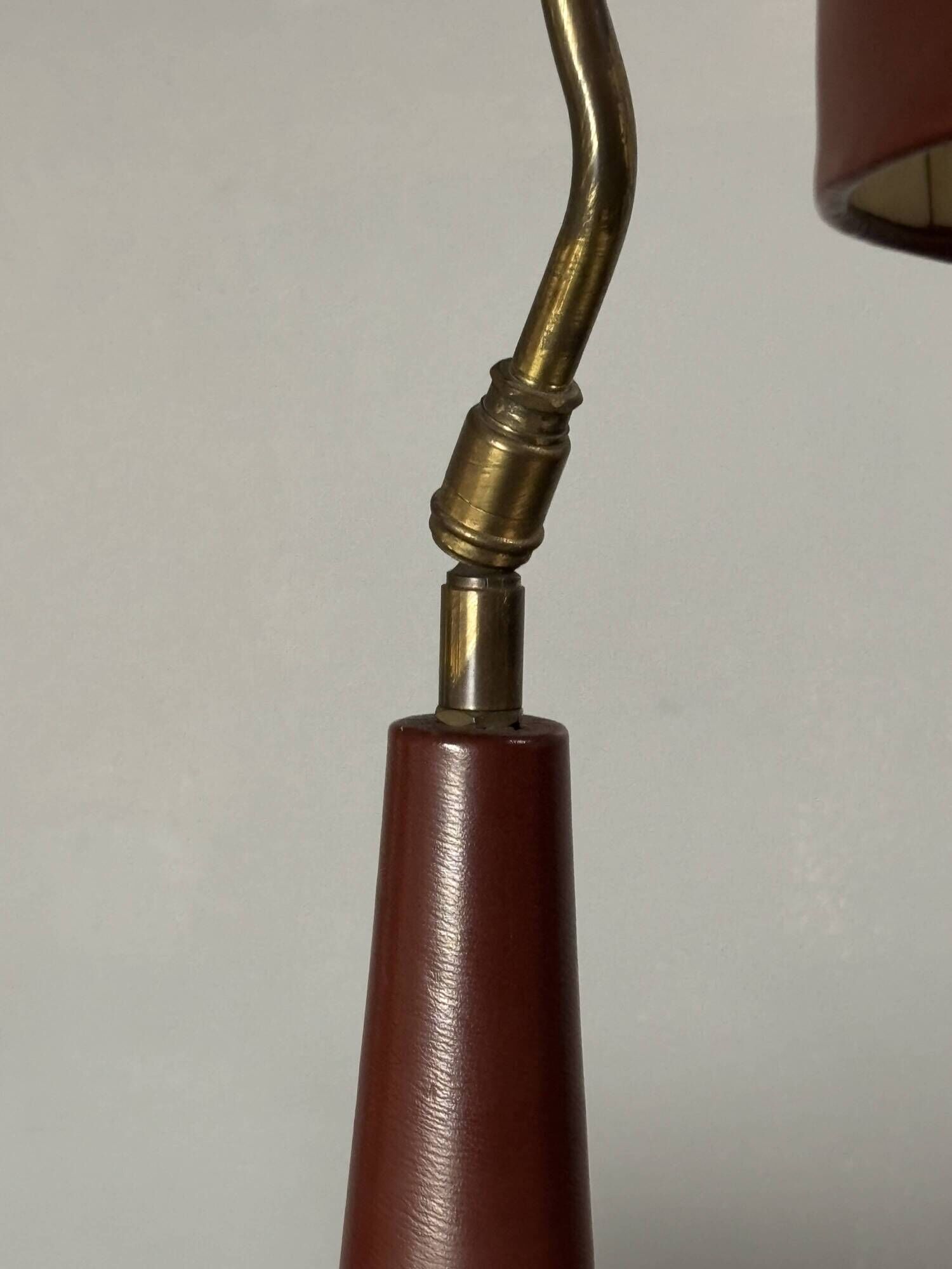 Midcentury leather wrapped French desk lamp style of Jacques Adnet, 1950s