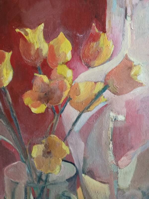 Painting - still life representing a bouquet of tulips signed