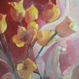 Tableau - nature morte représentant un bouquet de tulipes signé