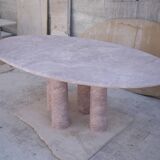 Oval Red Travertine Mario Dining Table with Column Legs by My Habitat Desig