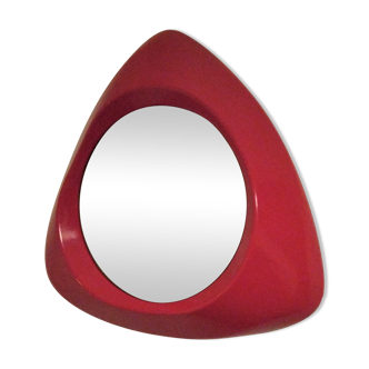 Vintage red plexiglass mirror from the 70s triangular shape