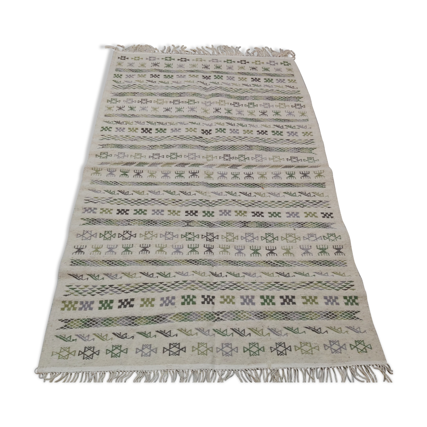Handmade Berber white patterned white carpet