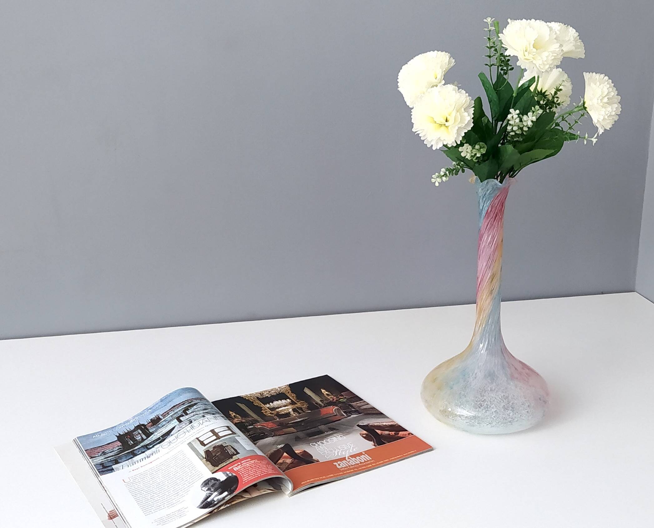 Vintage pastel colors polychrome murano glass flower vase, italy