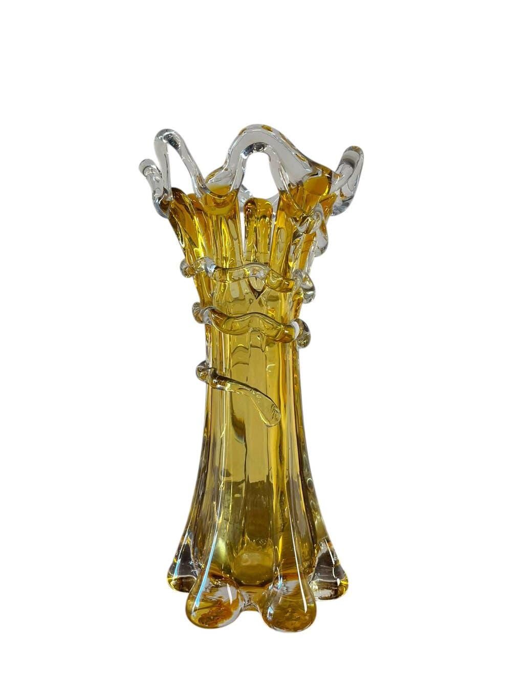 Vintage amber glass vase Hospodka for Chribska