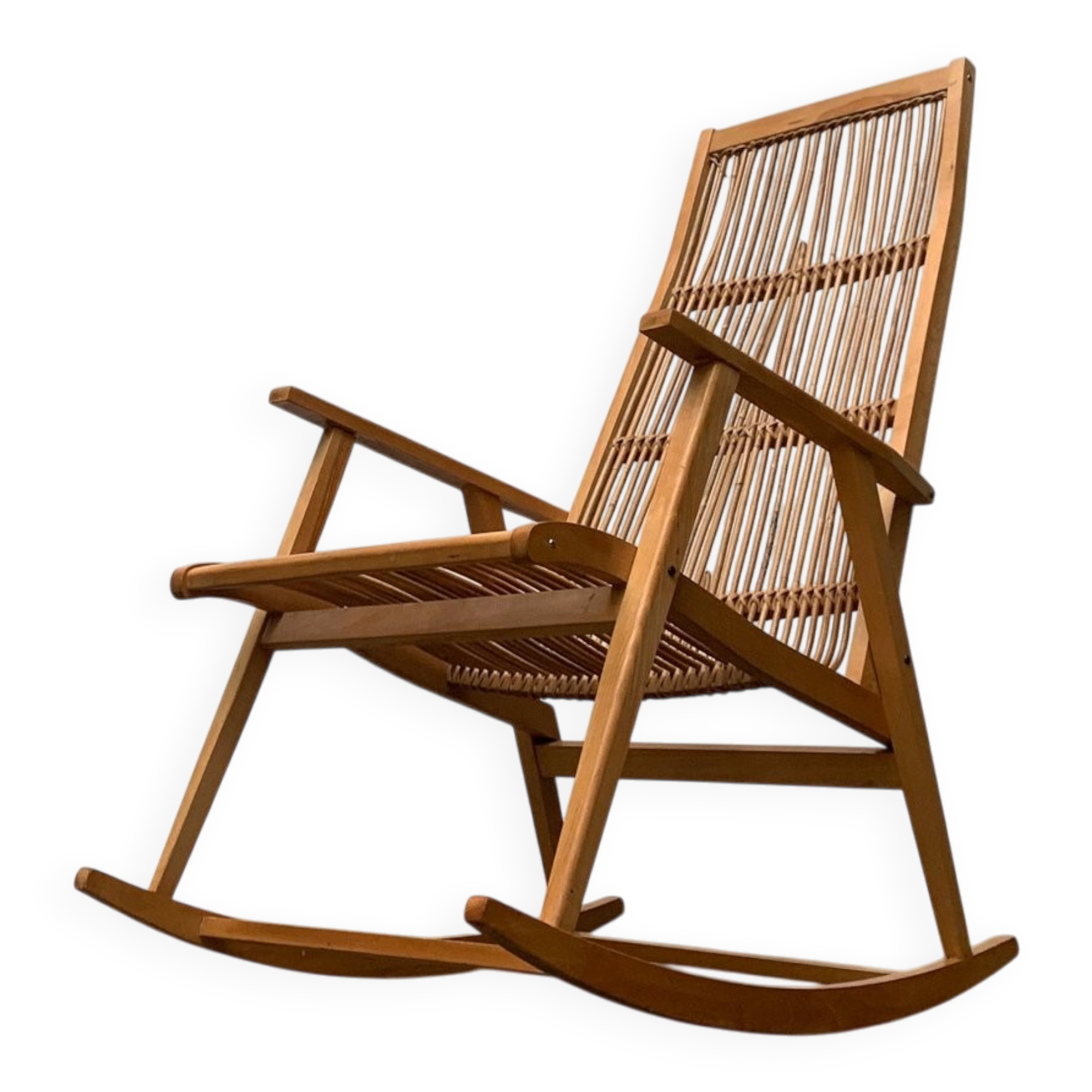 Mid-century German rattan rocking chair from Deutschen Werkstätten Hellerau, 1960s.